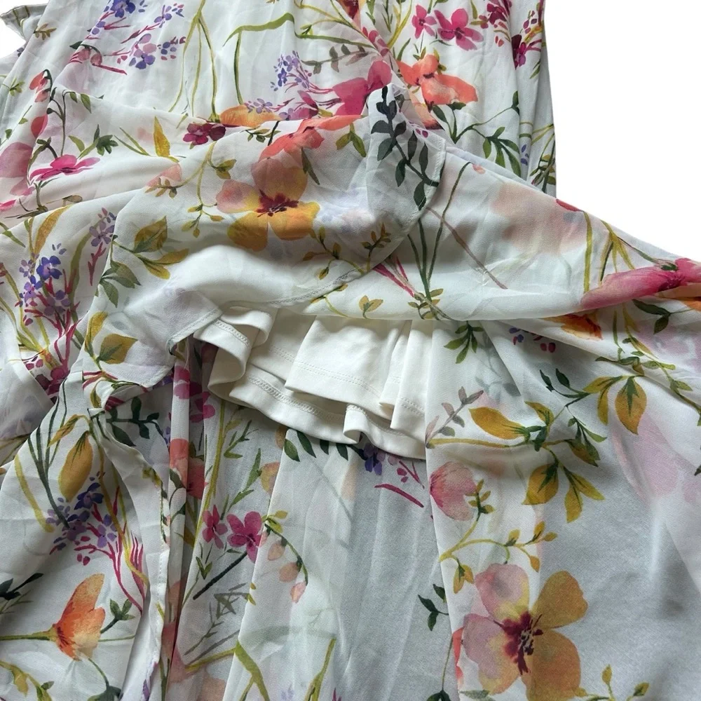 Calvin Klein flutter sleeve cold shoulder white floral chiffon maxi dress 12 - Picture 4 of 10